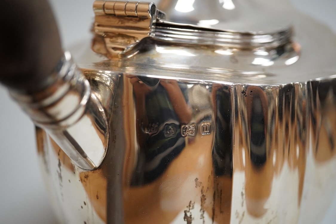 A George V silver three piece oval tea set, by S. Blanckensee & Son, Birmingham, 1918/19, gross weight 31oz.
